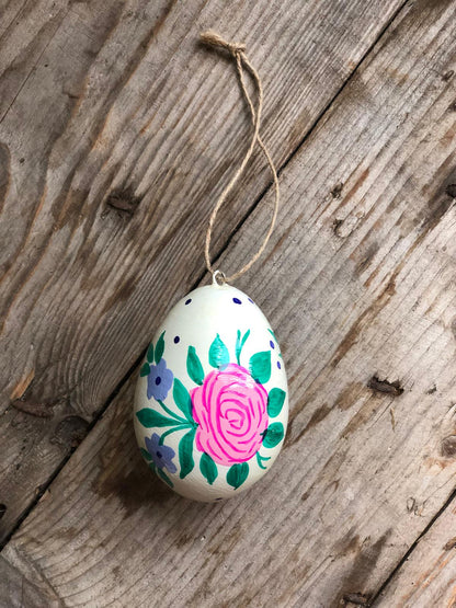 White Kashmiri Hand Painted Easter Egg Decoration