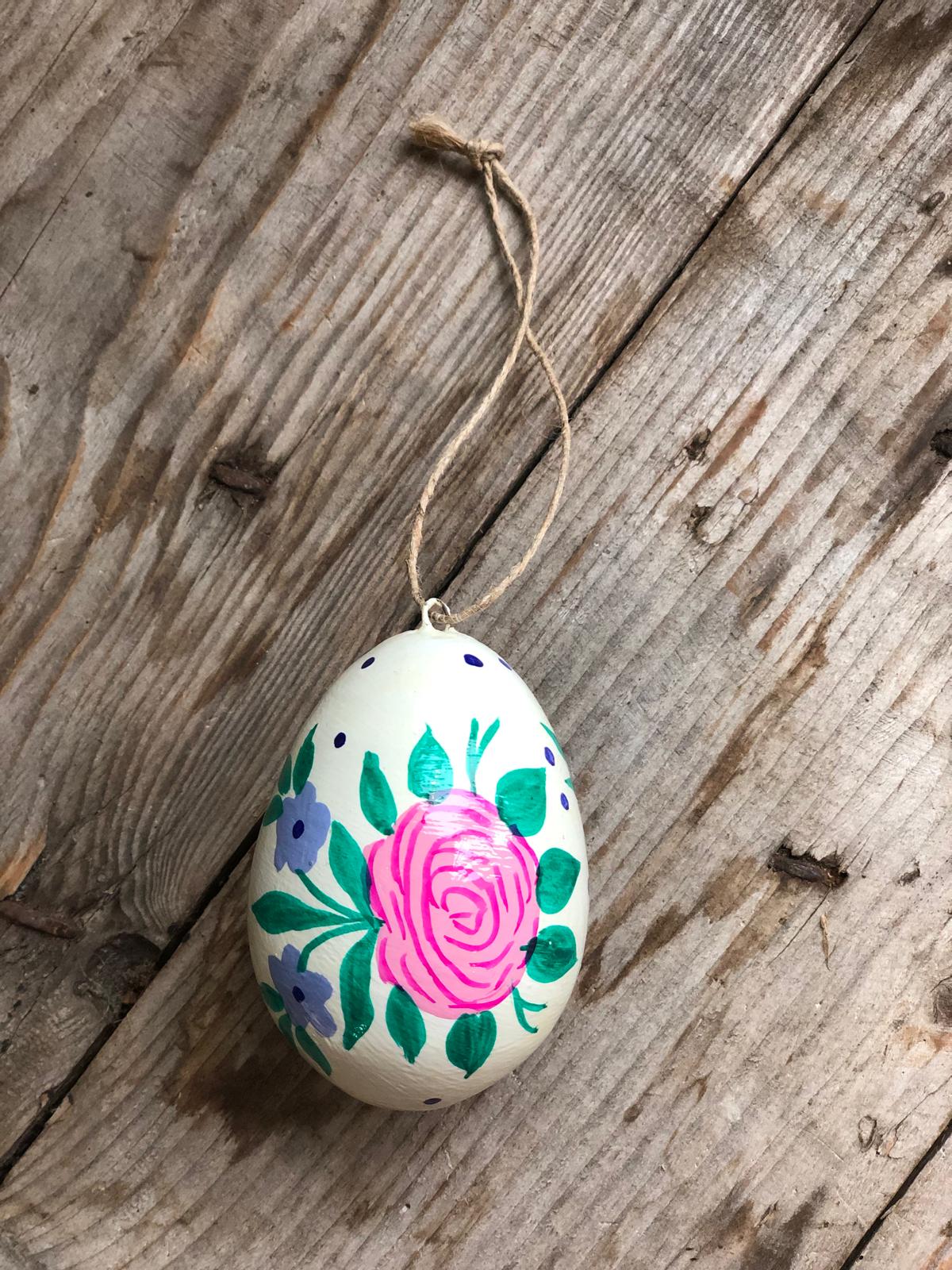 White Kashmiri Hand Painted Easter Egg Decoration