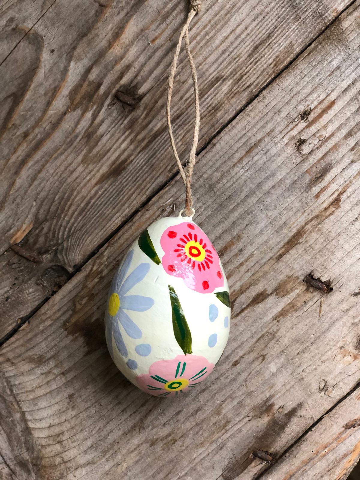 White Kashmiri Hand Painted Easter Egg Decoration