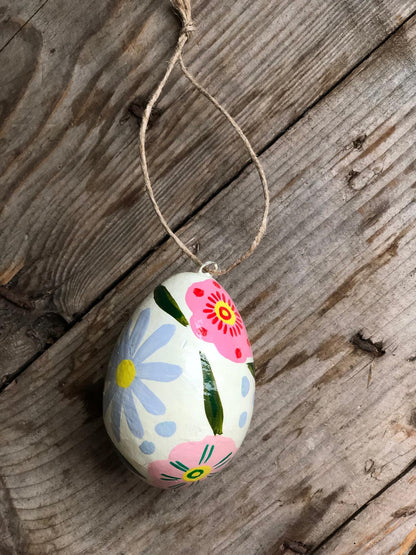 White Kashmiri Hand Painted Easter Egg Decoration