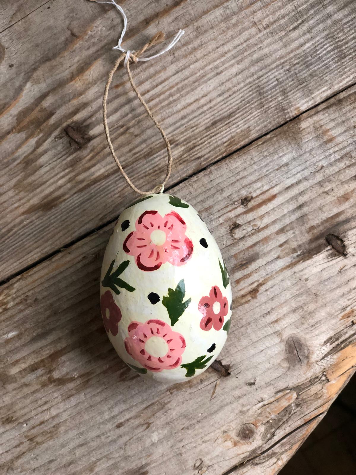 White Kashmiri Hand Painted Easter Egg Decoration