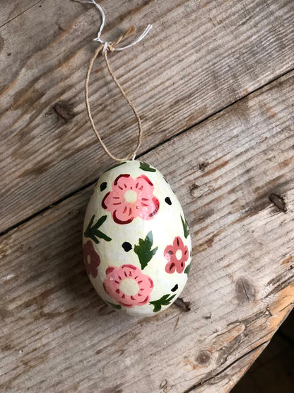 White Kashmiri Hand Painted Easter Egg Decoration