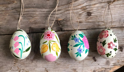 White Kashmiri Hand Painted Easter Egg Decoration