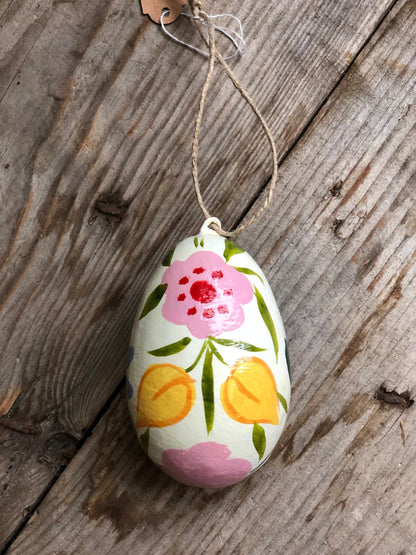 White Kashmiri Hand Painted Easter Egg Decoration