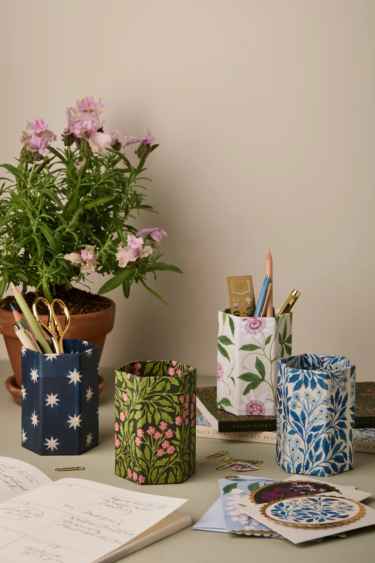 Blue Flora Pen Pot by Wanderlust Paper Co