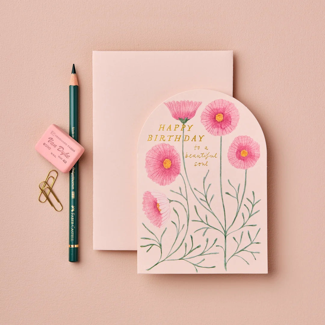 Pink Cosmos Happy Birthday Card