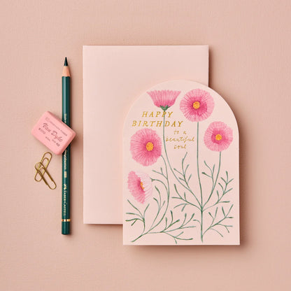 Pink Cosmos Happy Birthday Card