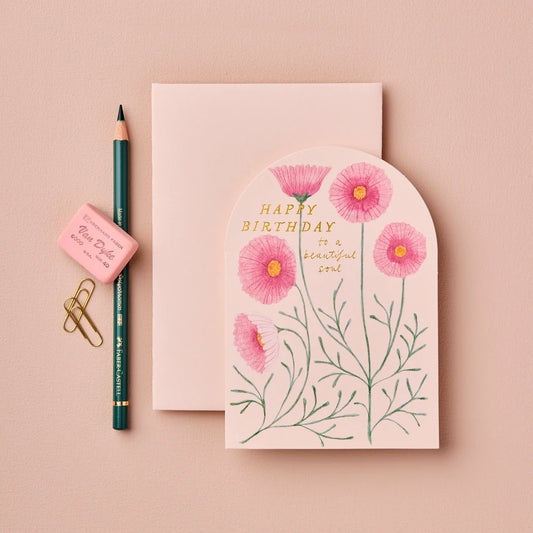 Pink Cosmos Happy Birthday Card