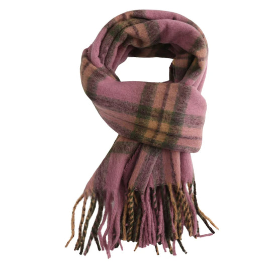 Pink & Olive Tartan Check Scarf Super Soft Tasselled A/W 26