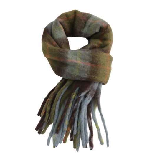 Blue & Olive Tartan Check Scarf Super Soft Tasslled A/W 26
