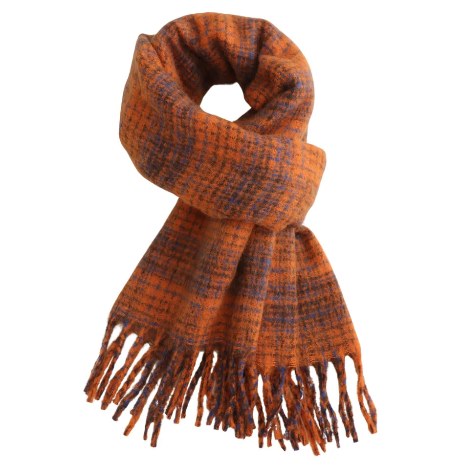 Orange Tartan Check Scarf Super Soft Tasselled A/W 26