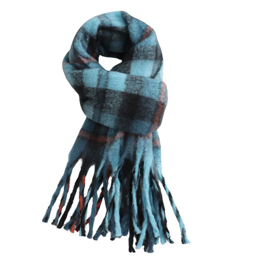 Aqua Blue Tartan Check Scarf Super Soft Tasselled A/W 26