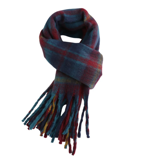 Rich Red & Blue Tartan Check Scarf Super Soft Tasselled A/W 26
