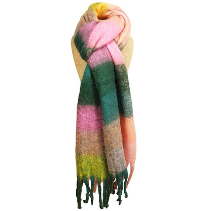 Super Soft Cosy Check Scarf, Pinks & Greens