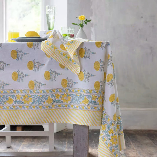 Lemon Cotton Hand Block Print Tablecloth