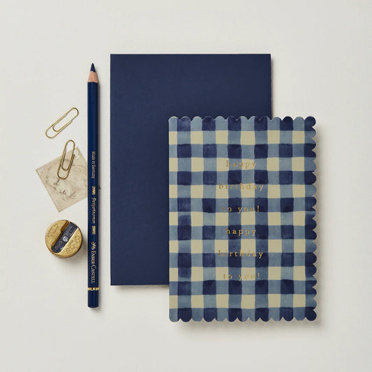 Happy Birthday Blue Gingham Card