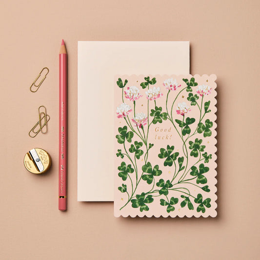 Good Luck Clover Flowers Card