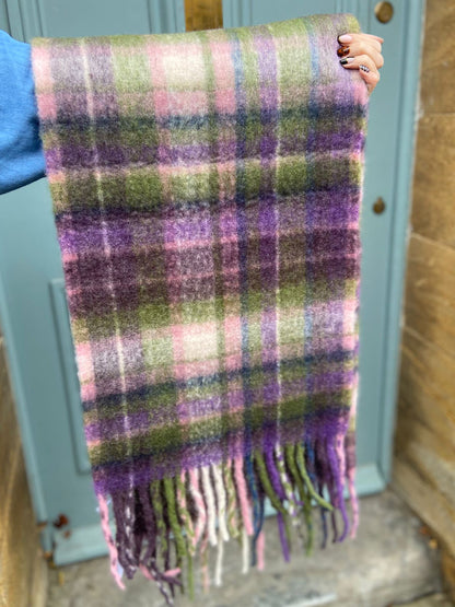Tartan Super Soft Cosy Scarf, Purple & Green