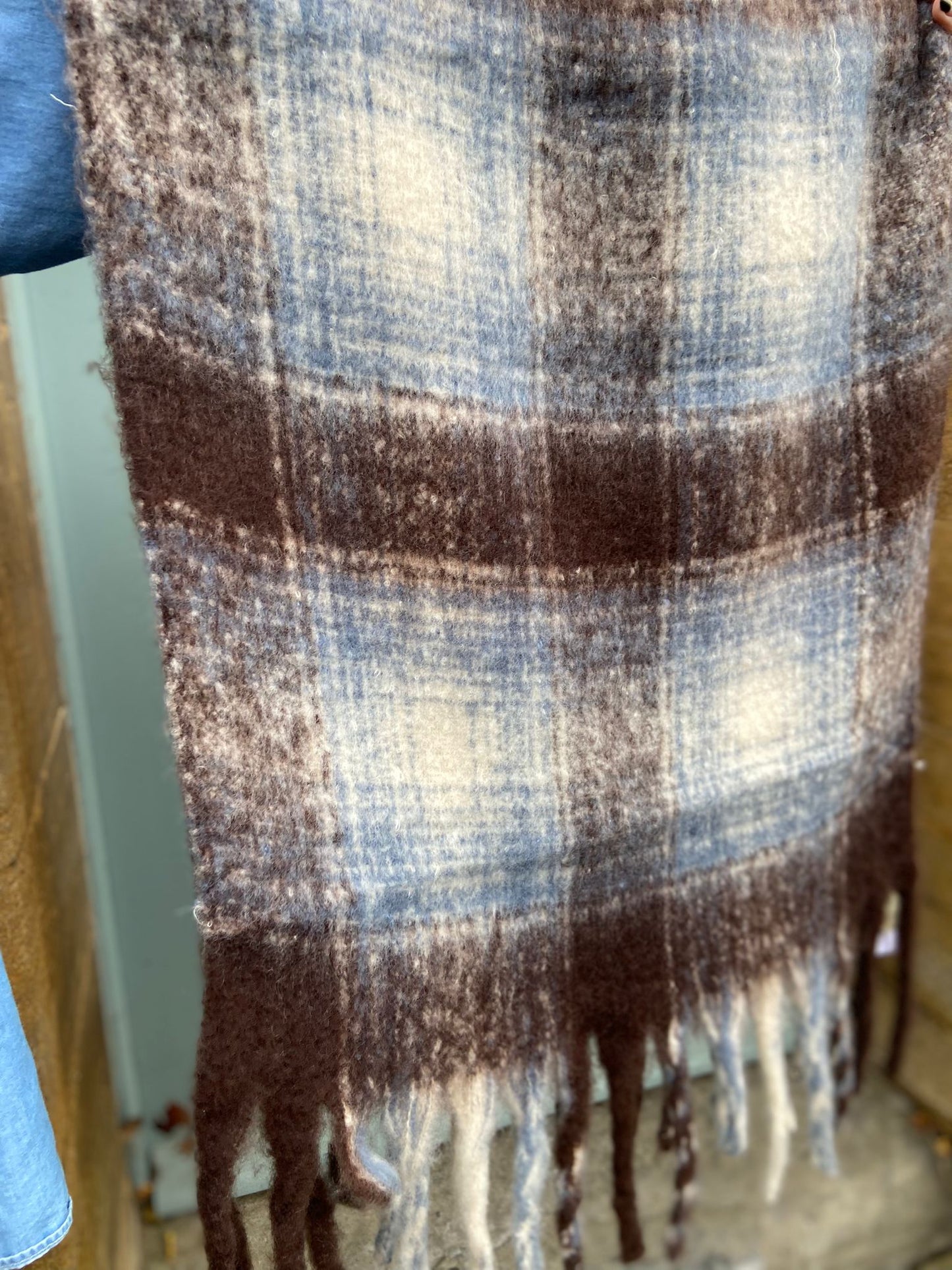 Tartan Super Soft Cosy Scarf, Ice Blue