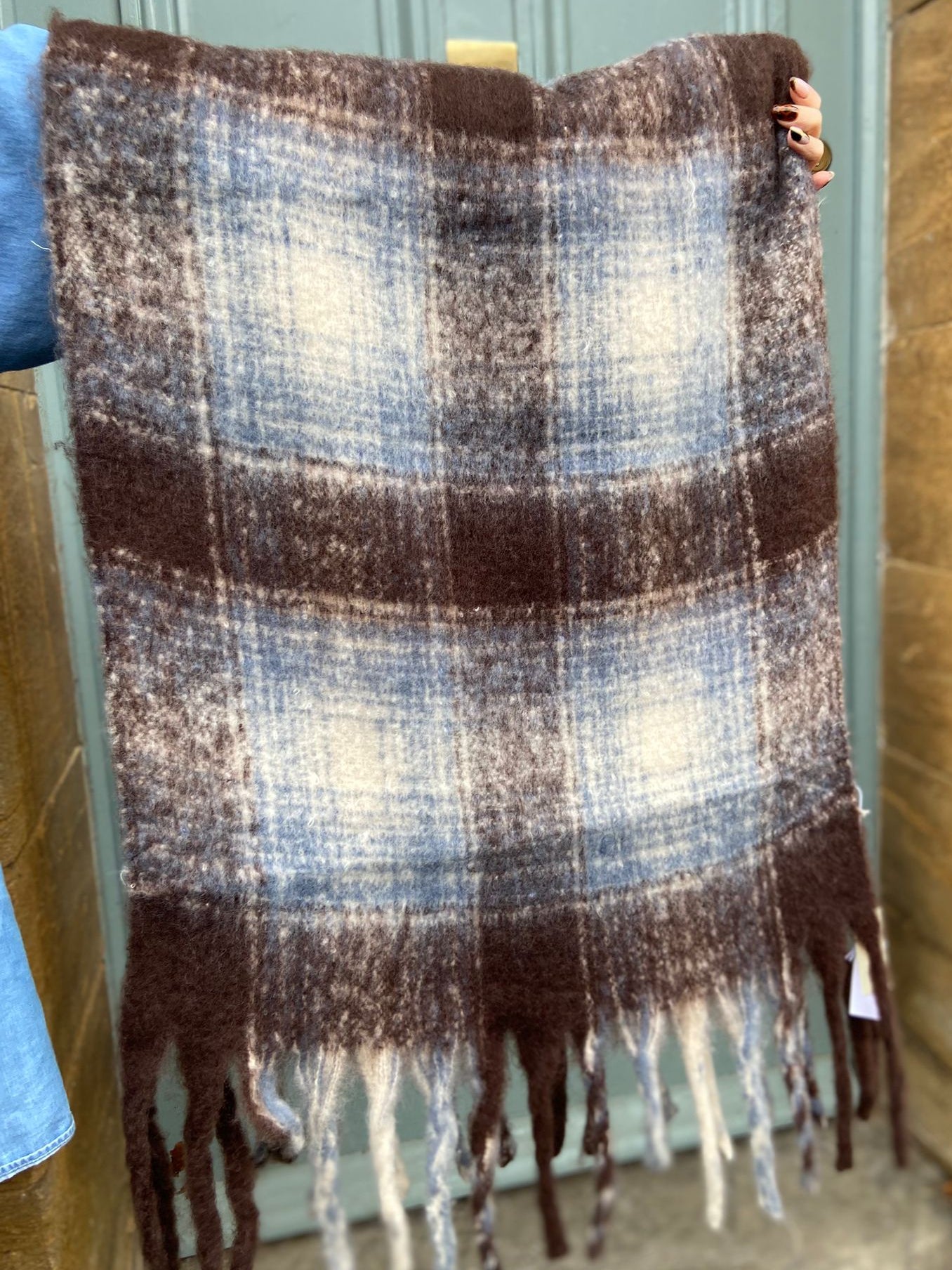 Tartan Super Soft Cosy Scarf, Ice Blue