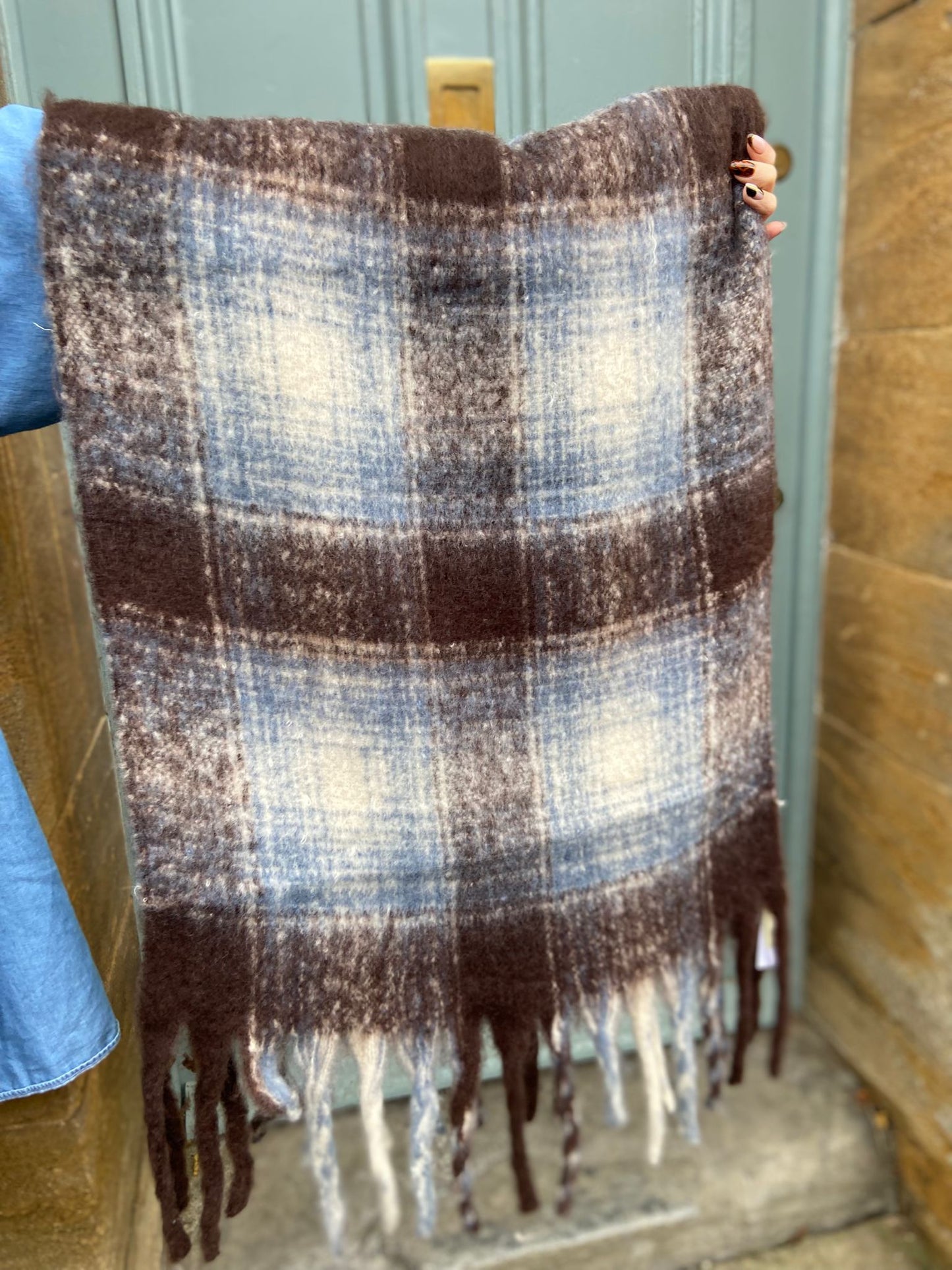Tartan Super Soft Cosy Scarf, Ice Blue