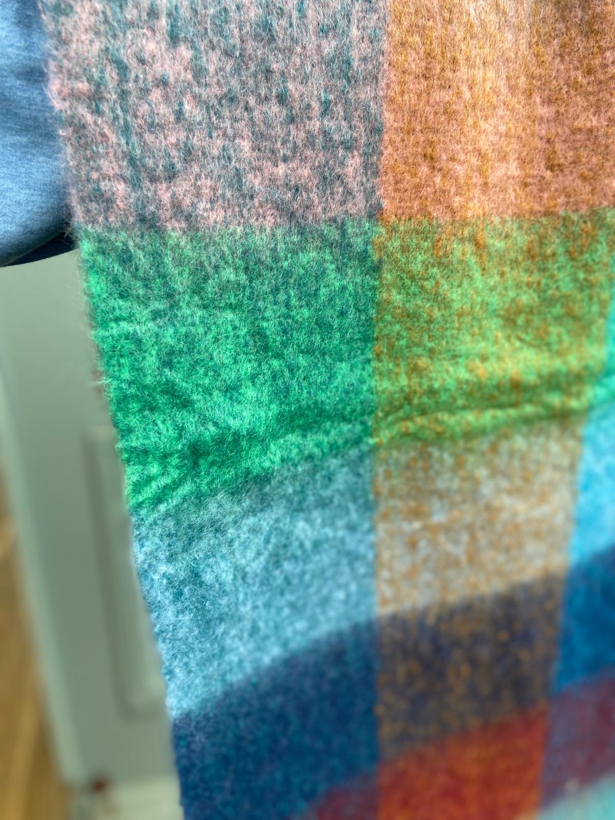 Super Soft Cosy Check Scarf, Teal & Peach