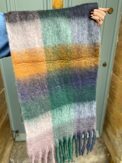 Super Soft Cosy Check Scarf, Muted Blues