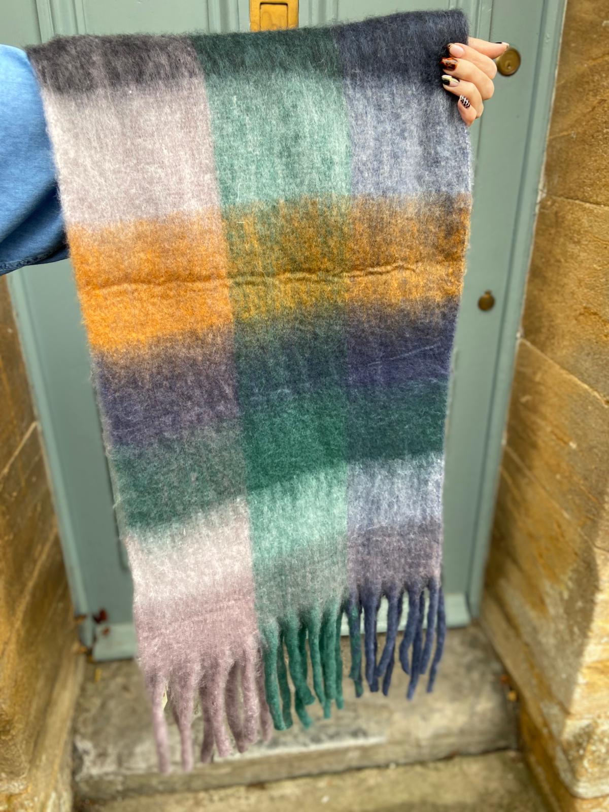 Super Soft Cosy Check Scarf, Muted Blues