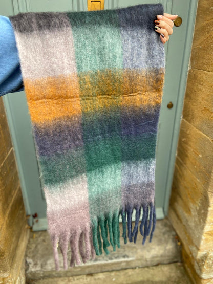 Super Soft Cosy Check Scarf, Muted Blues