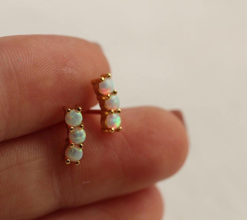 White Trio Opal Caterpillar Stud Earrings