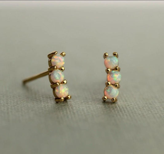 White Trio Opal Caterpillar Stud Earrings