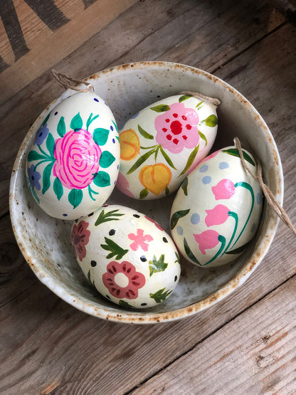 White Kashmiri Hand Painted Easter Egg Decoration