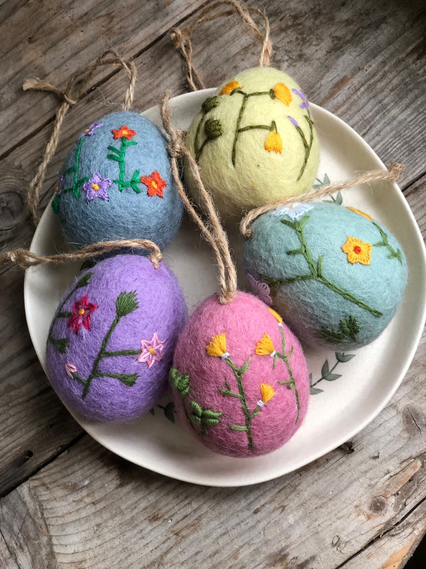 Handmade Felt Large Floral Easter Eggs