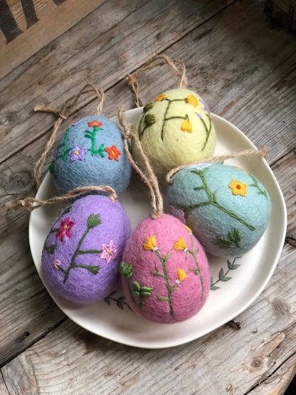 Handmade Felt Large Floral Easter Eggs