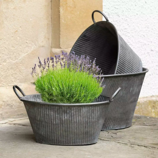 Zinc Ribbed Planter With Handles