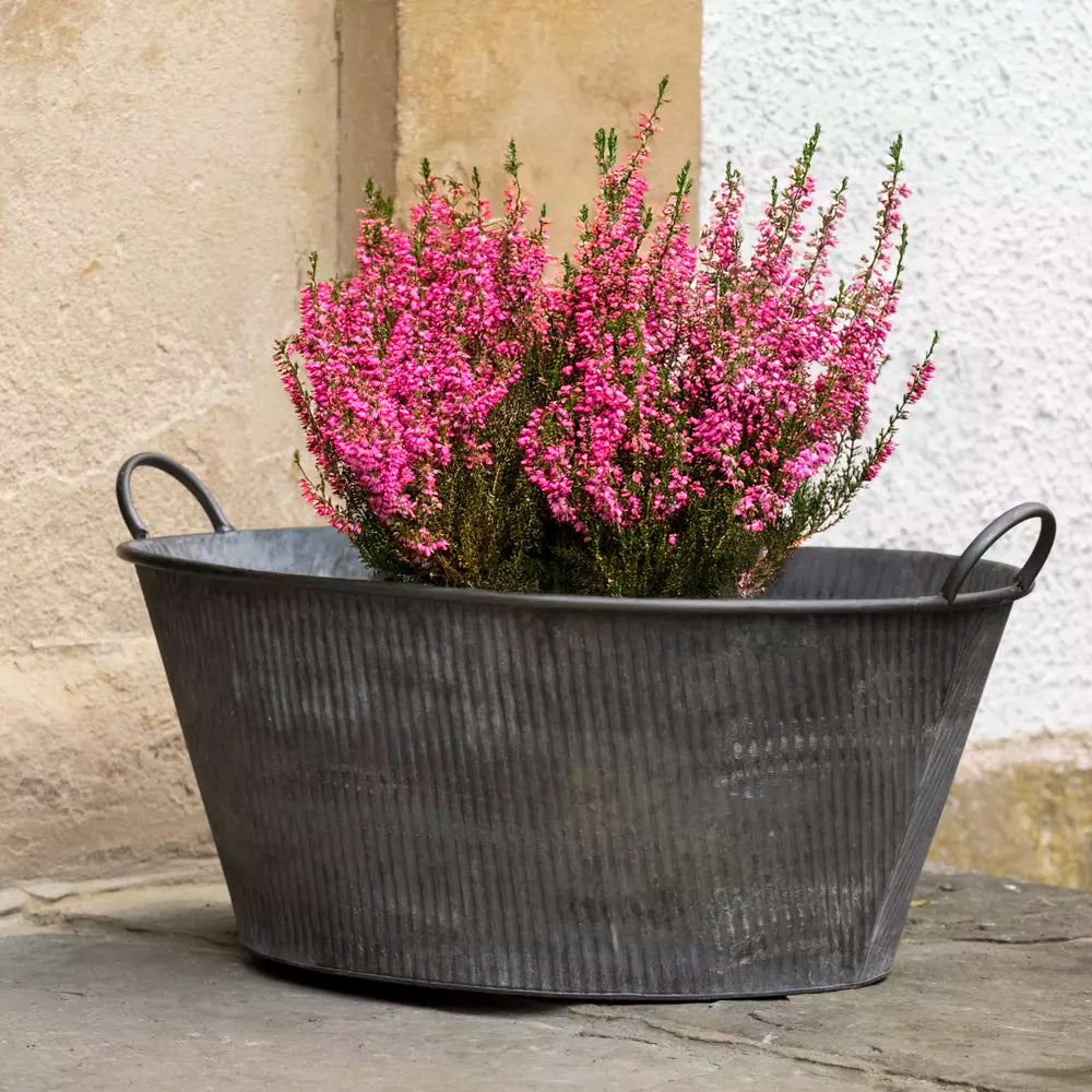 Zinc Ribbed Planter With Handles