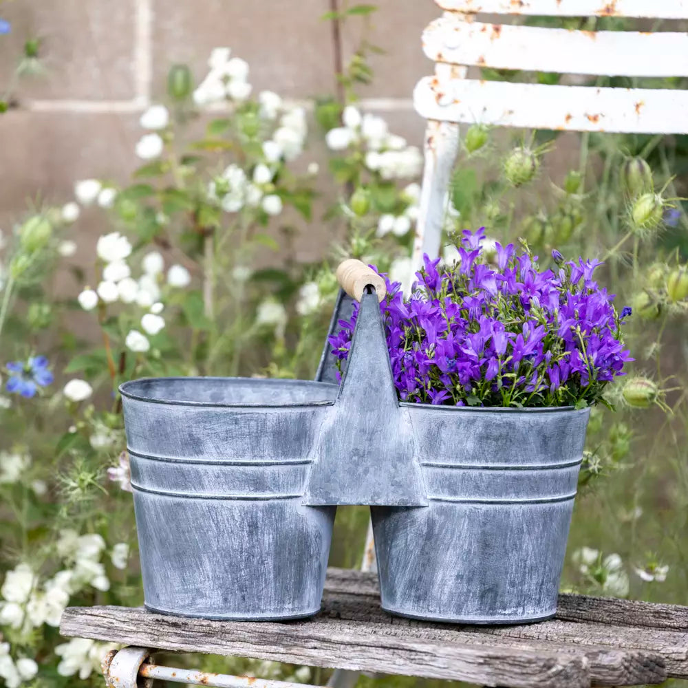 Zinc Twin Planter with Handle