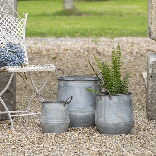 Tall Zinc Planters with Handles