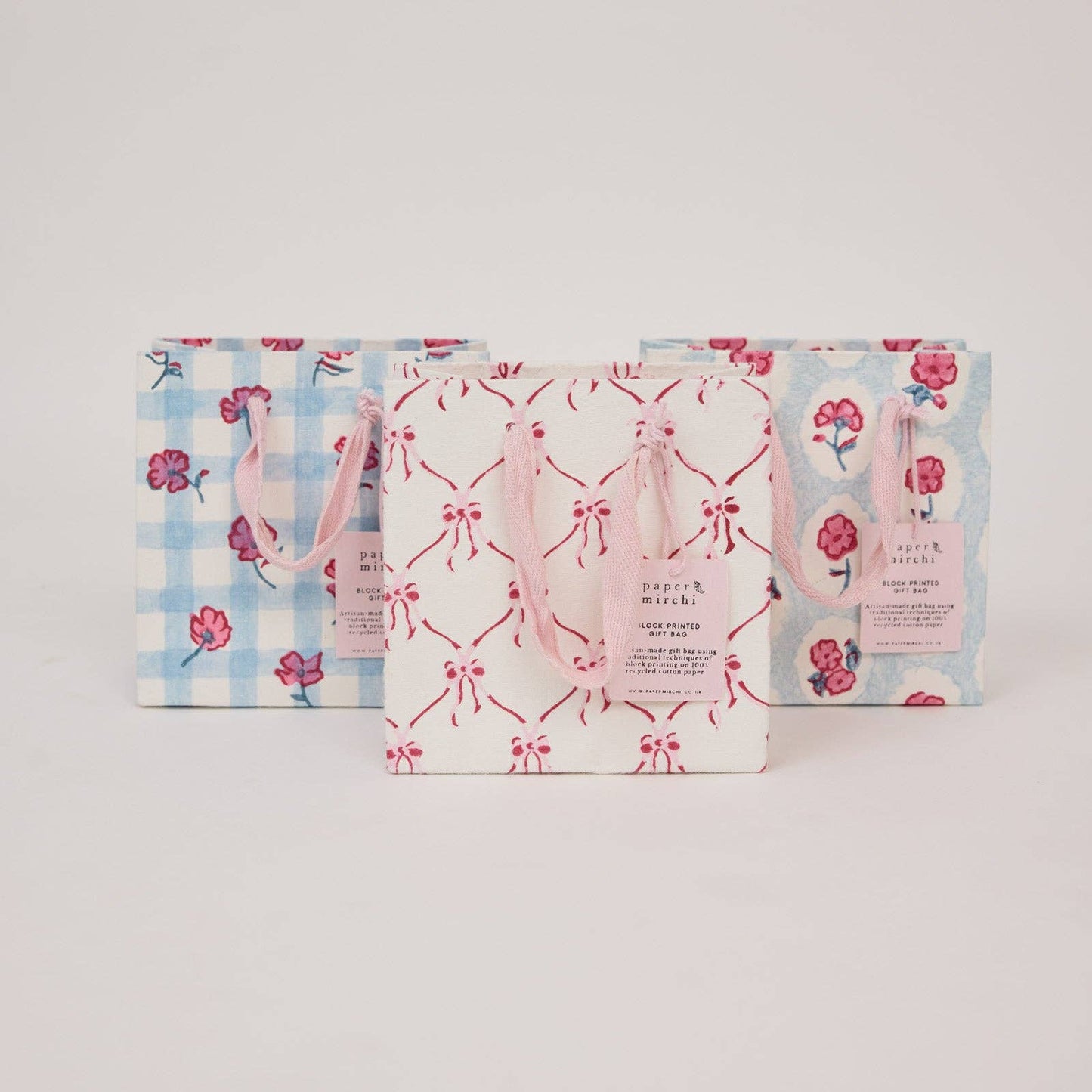 Small Hand Block Printed Gift Bags Pinks