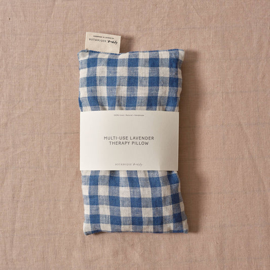 Blue Linen Gingham Hot & Cold Use Lavender Therapy Pillow