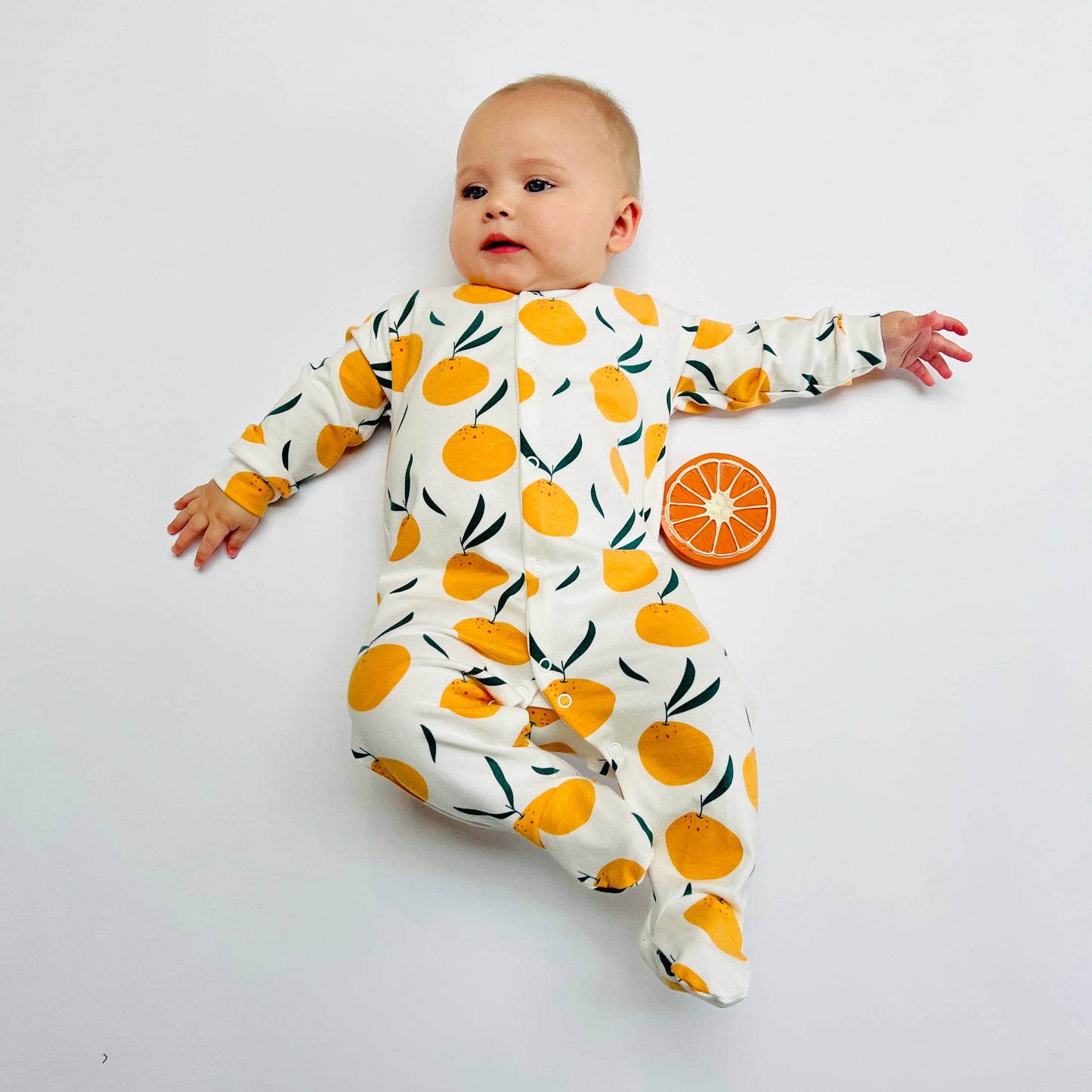 Clementine Print Organic Cotton Baby Sleepsuit Newborn - 12m