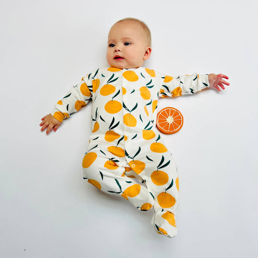 Clementine Print Organic Cotton Baby Sleepsuit Newborn - 12m