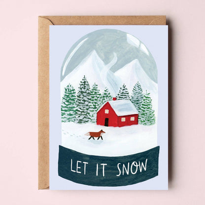 Let It Snow Christmas Card - Christmas Cabin Snow Globe