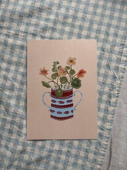 Apricot Nasturtium A5 Gouache Art Print
