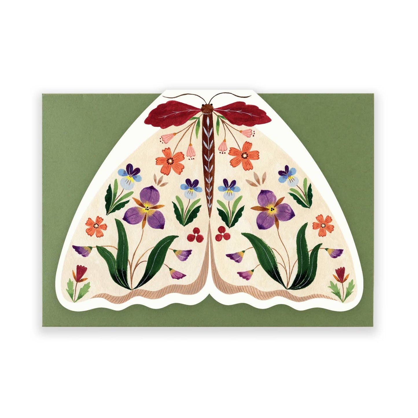 Ivory Floral Moth shaped card