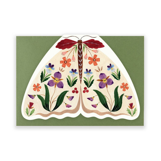 Ivory Floral Moth shaped card