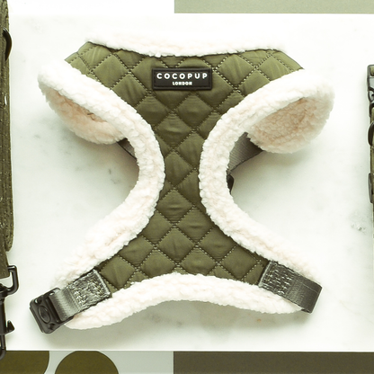 Khaki Quilted Adjustable Neck Dog Harness - Cocopup