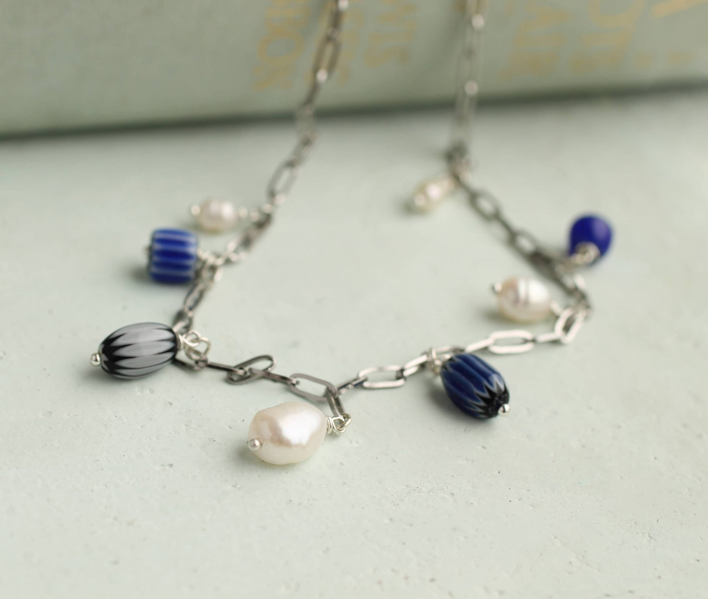 Blue Delft Freshwater Pearl Charm Necklace