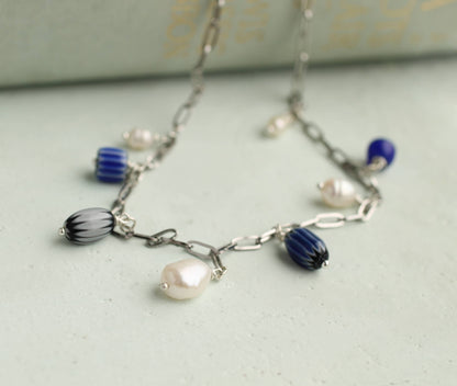 Blue Delft Freshwater Pearl Charm Necklace