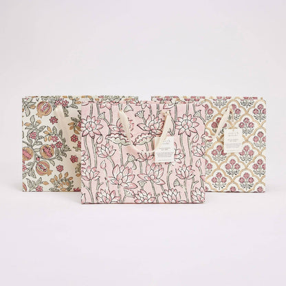 Trellis Pink Earth Medium Block Printed Gift Bags